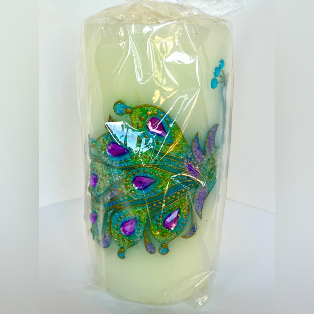 Decorative Peacock Feather Candle